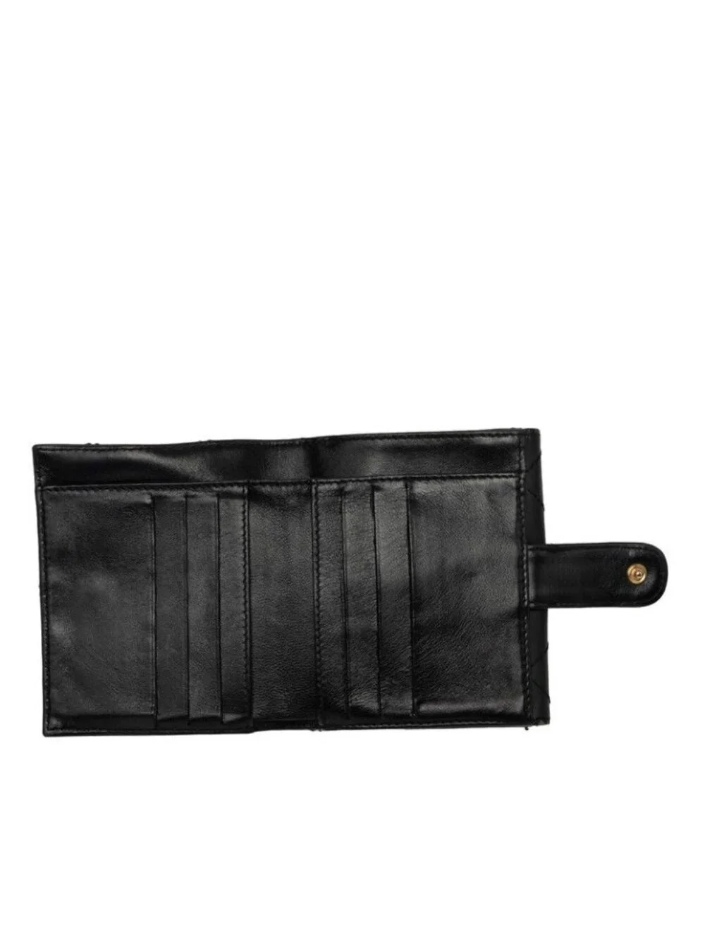 Chanel Wild Stitch CC Logo Bifold Wallet Black Gold Leather
